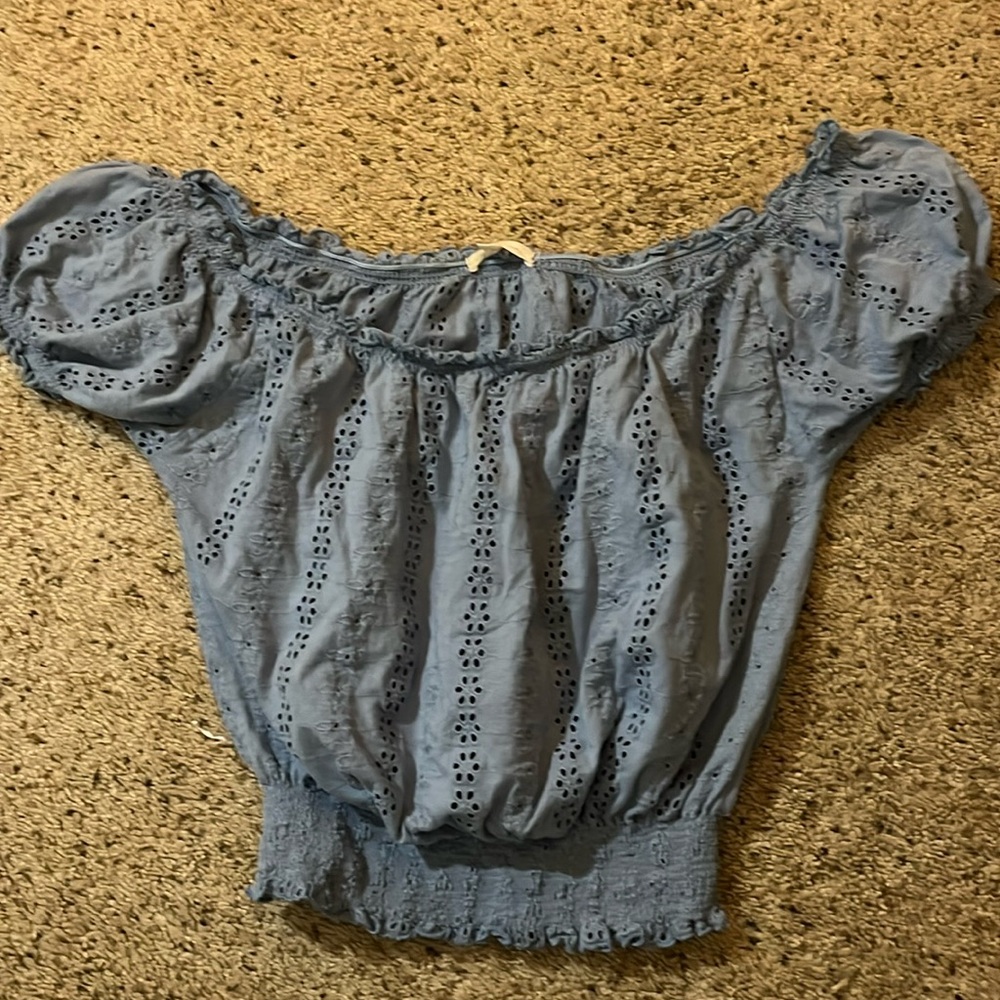 Plus size! Blue Boho crop top/off the shoulder